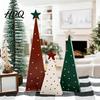 Small Christmas Tree Decor 3Pcs Wooden Ornament Polka Dot Cone with Gift Table Decorations Star Topper Rustic Farmhouse Holiday Centerpiece