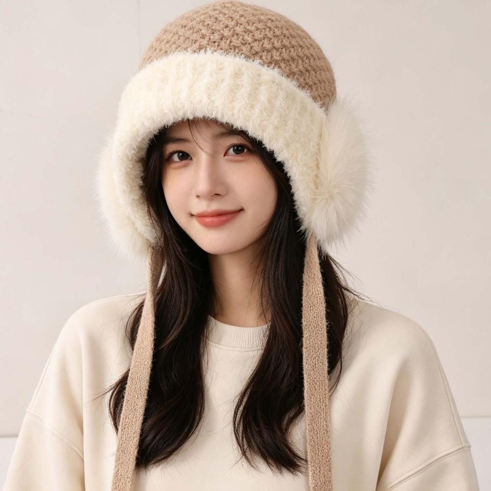 Knitted Plush Earflap Cap Premium Plush Ear Protection Cap Winter Knit Hat Outdoor Walking