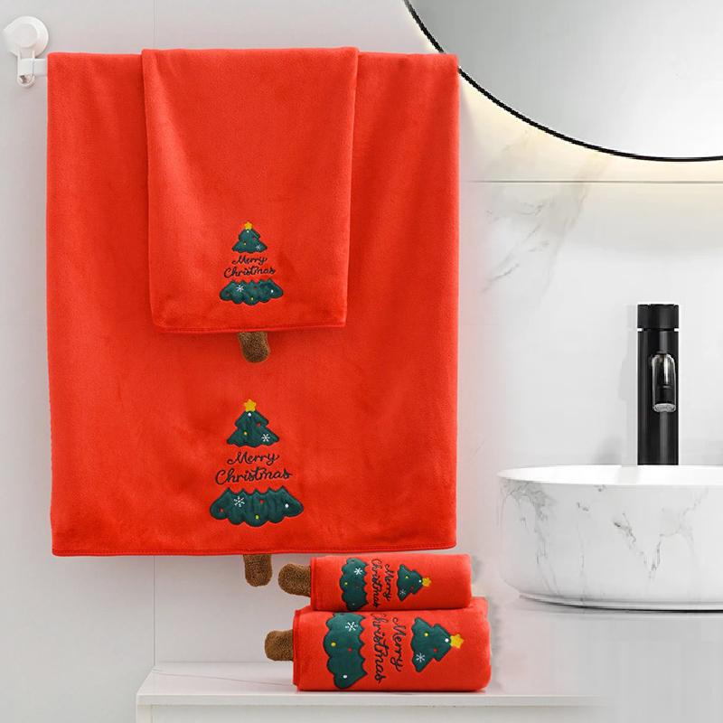Christmas Bath Towels Practical Christmas Gift Comfortable Hand Towel Thick Cartoon Pattern Cute 35*75/70*140cm