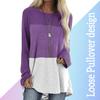 Damen T-Shirt Langarm Rundhals Kontrastfarbe Baumwoll-Top