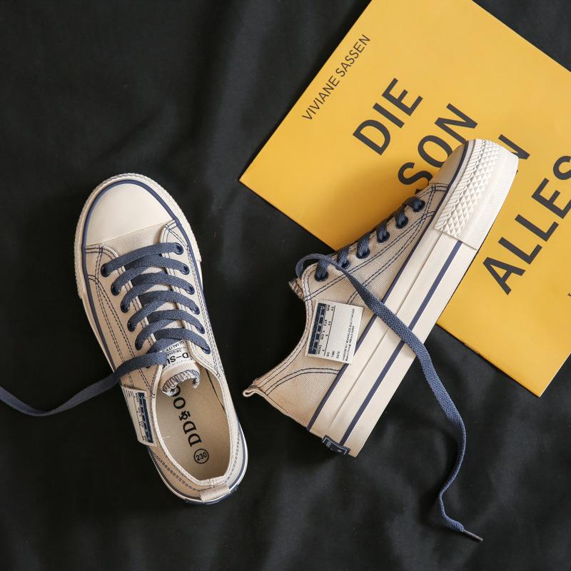 The New Korean Solid Color Low -Top Korean Casual Thick -Soled Canvas Shoes All -Match Muffins Increase
