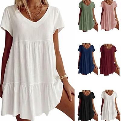 Vestido de Verano para Mujer 2022 Suelto Casual de Manga Corta con Cintura