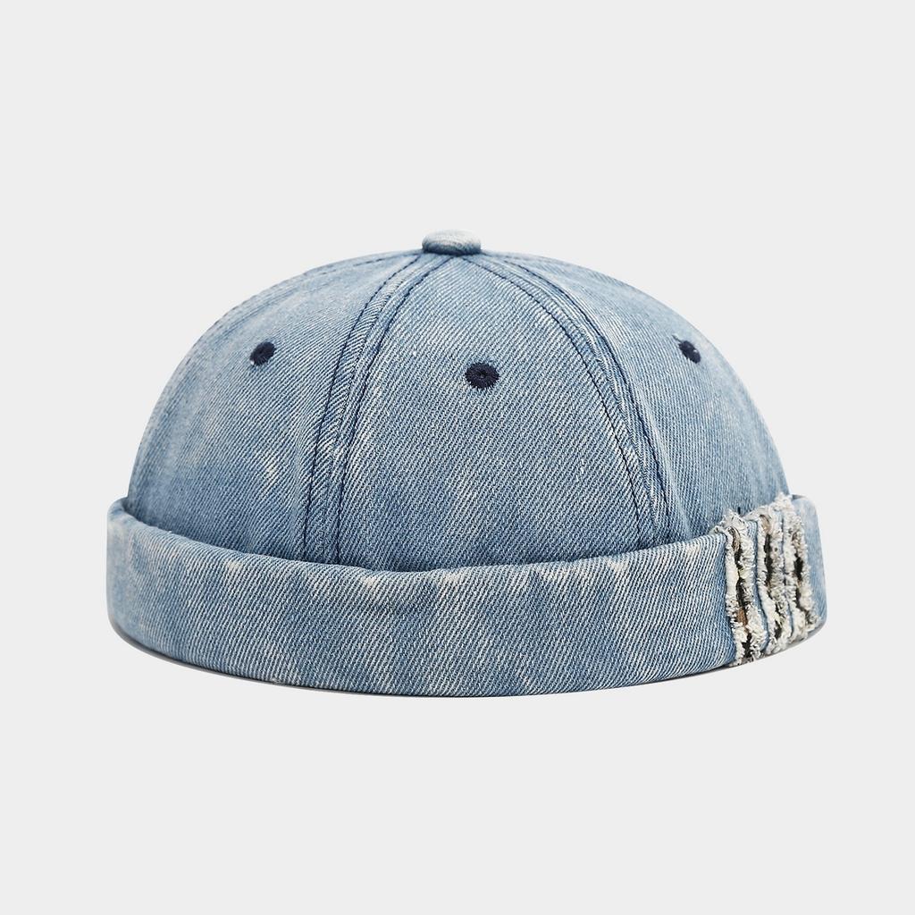 Cappello da Pescatore Trendy Lavato in Denim Stile Giapponese - Streetwear Casual per Coppie, Cappello a Secchiello Vintage, Berretto da Marinaio Senza Visiera con Risvolto