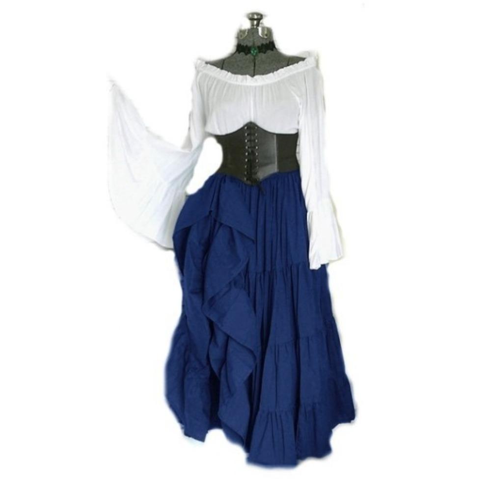 Abito Maxi da Donna Off-Shoulder a Manica Lunga Vestibilità Larga Vita Alta Abito Cosplay Rinascimentale Medievale