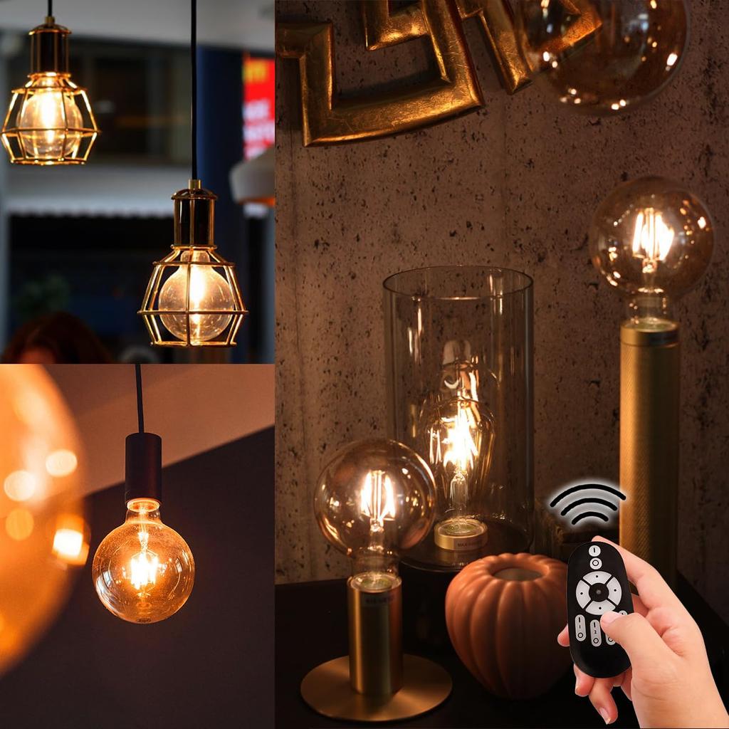 LVWIT LED Filament Bulb, Edison Lamp, E26 Base, Warm White, 60W Equivalent, Dimmable, Color Temperature Adjustable, with Remote Control, Set of 3