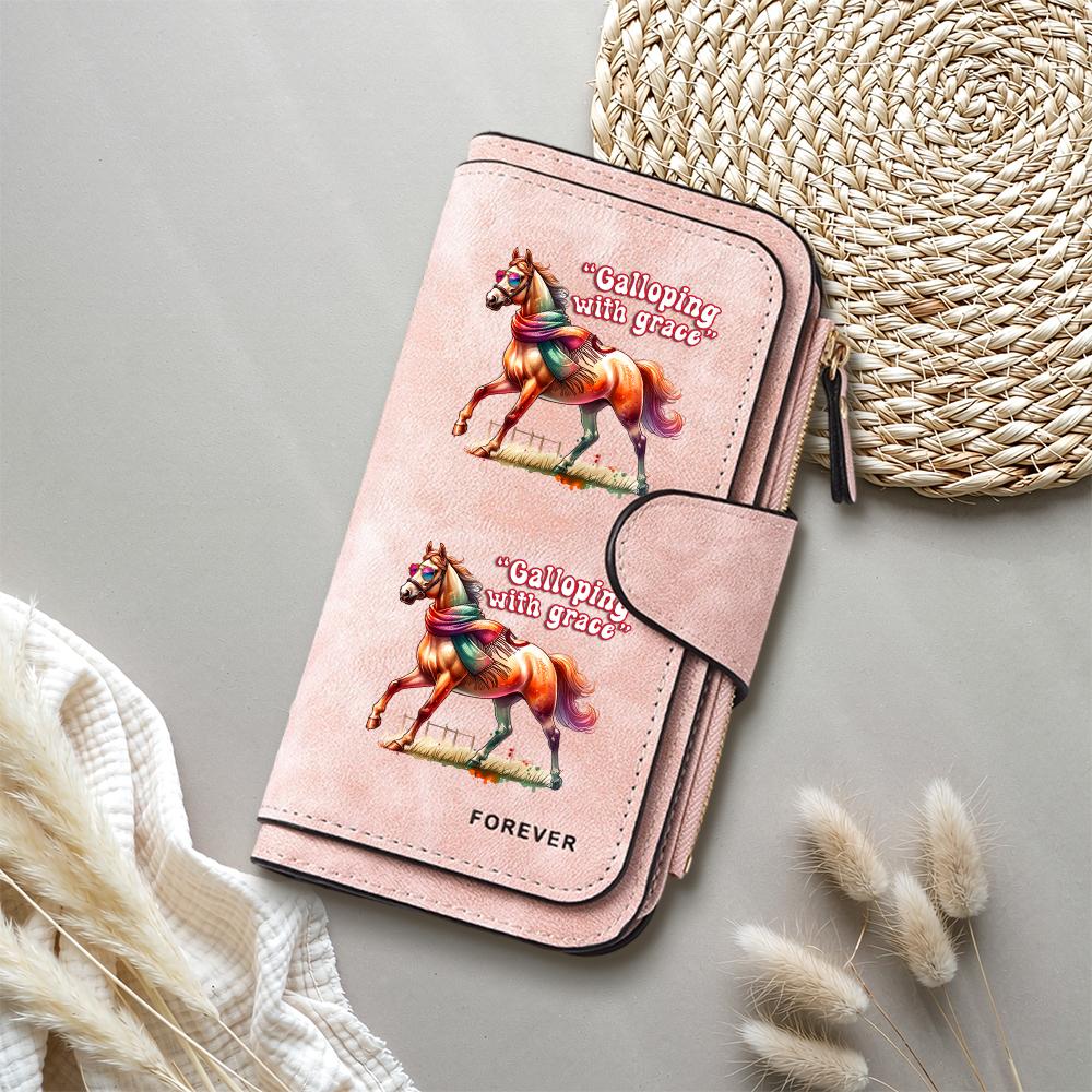 Women's Horse Print Faux Leather Long Wallet 
