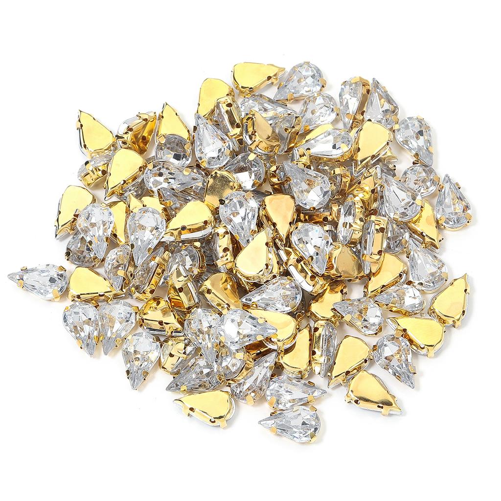 50pcs Water Drop Claw Rhinestones Stainless Steel Gold Bottom Acrylic Pointed Claw Drill For DIY Clothing Headwear Jewelry Decor