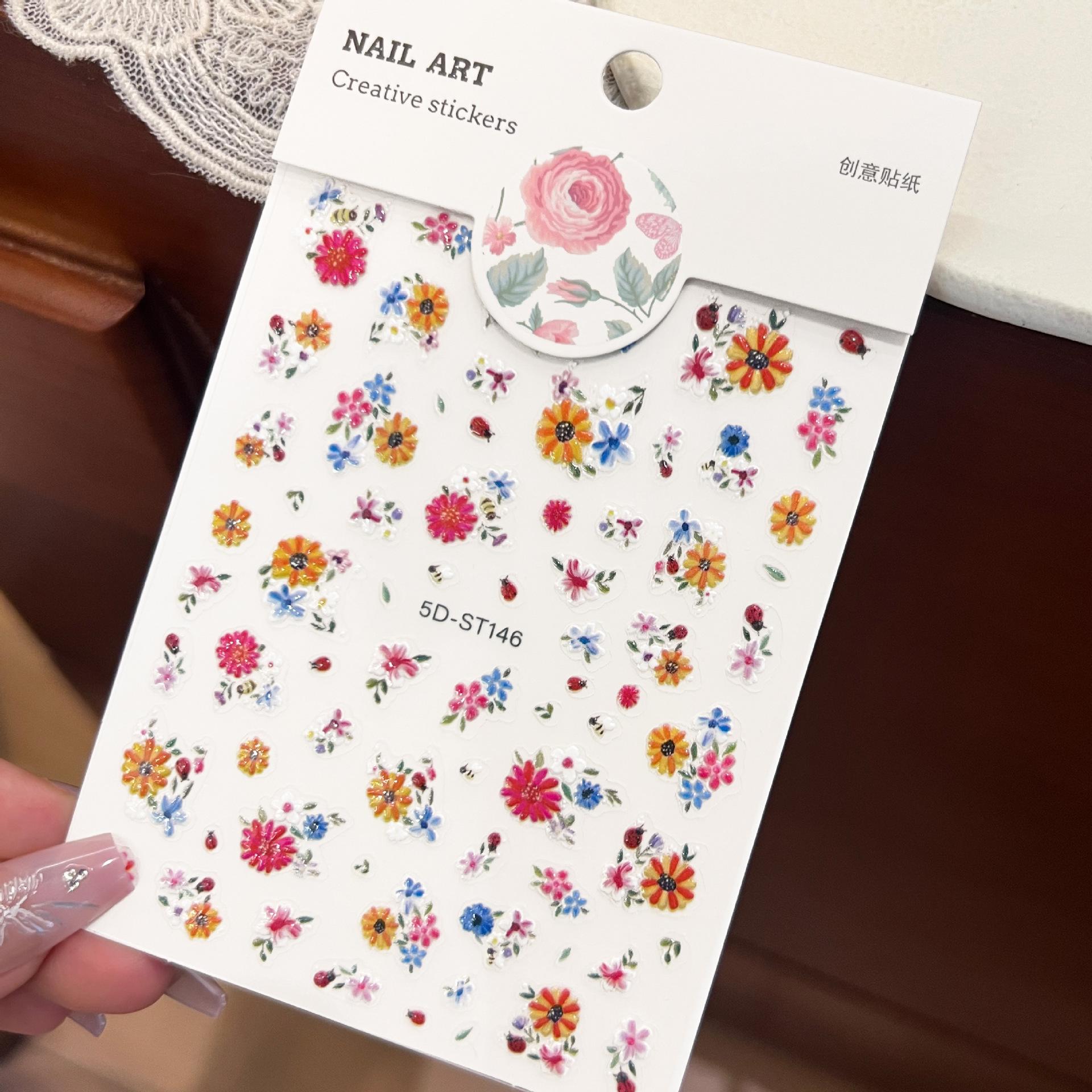 

Fresh Pastoral Floral Embossed Nail Art Stickers