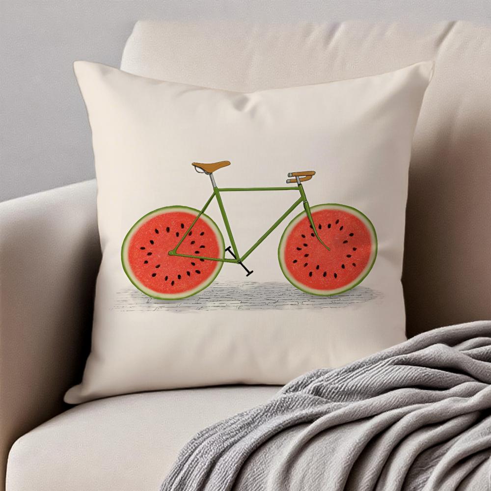 Fresh Fruit Orange Lemon Bicycle Art Cushion Cover Pillowcase Antidustmite Invisible Zipper Short Plush Sofa Cushion