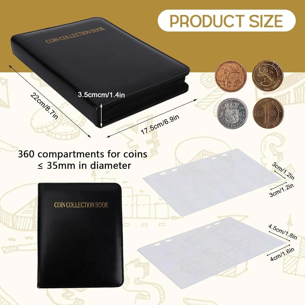 360 Vakjes Munt Albums,Munt Houder Munt Verzameling Boek voor Munt Diameter Kleiner Dan 1.37",Postzegel Verzameling Boek Grid Munt Boek met