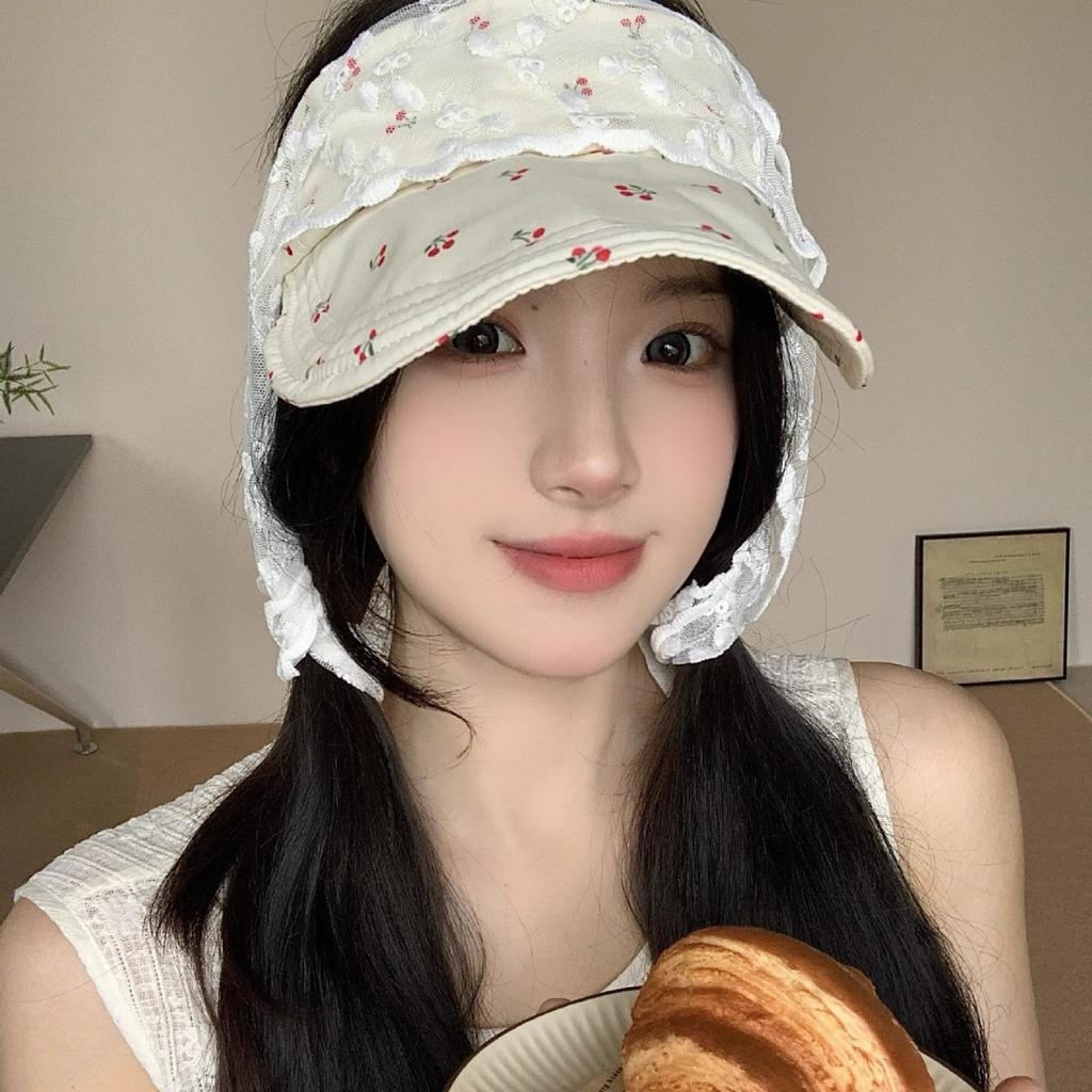 Summer Thin Cherry Mesh Empty Top Hat Sunshade Sunscreen Hat Full Network Breathable Anti-ultraviolet Large Brim Sun Hat