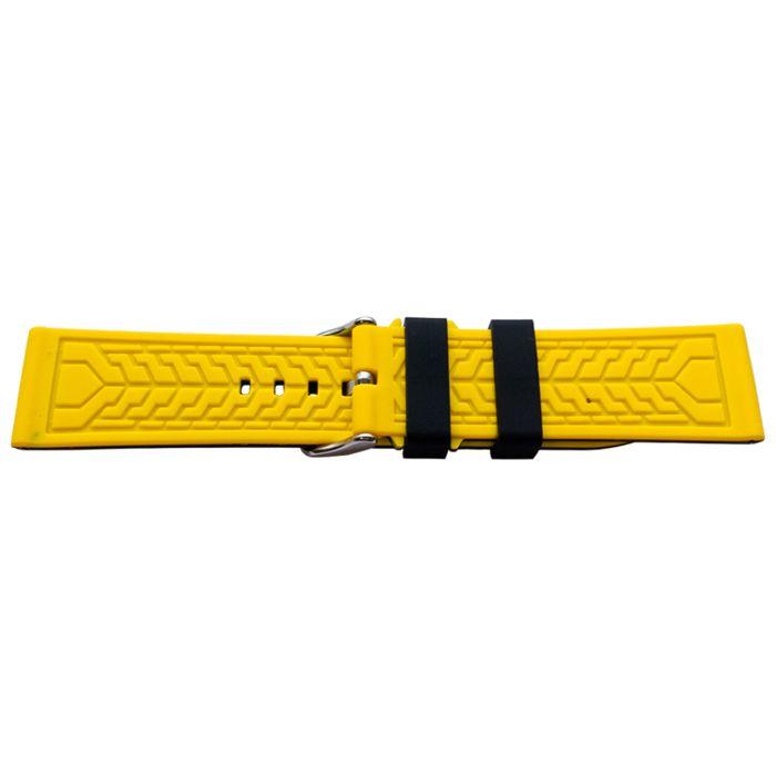 Bracelet de montre sport - MY-MONTRE - 22mm - Noir/Jaune - Silicone perforé - Mixte