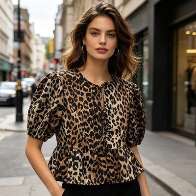 2026 Verano Nuevo para Mujer Exterior Simple Versátil Estampado de Leopardo con Cordones Cárdigan Corto Camisa