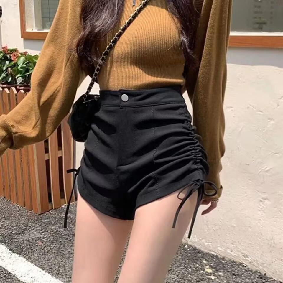 Petite High Waist Women's Summer Slimming A-line Shorts with Side Tie-Up Detail