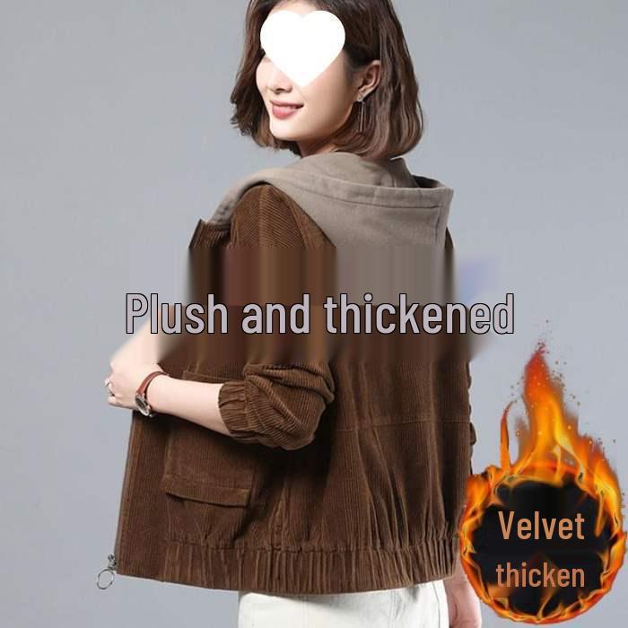 Women's Thick Velvet Corduroy Jacket - Korean Style, Loose Fit, Short Length for Spring/Fall/Winter 2025
