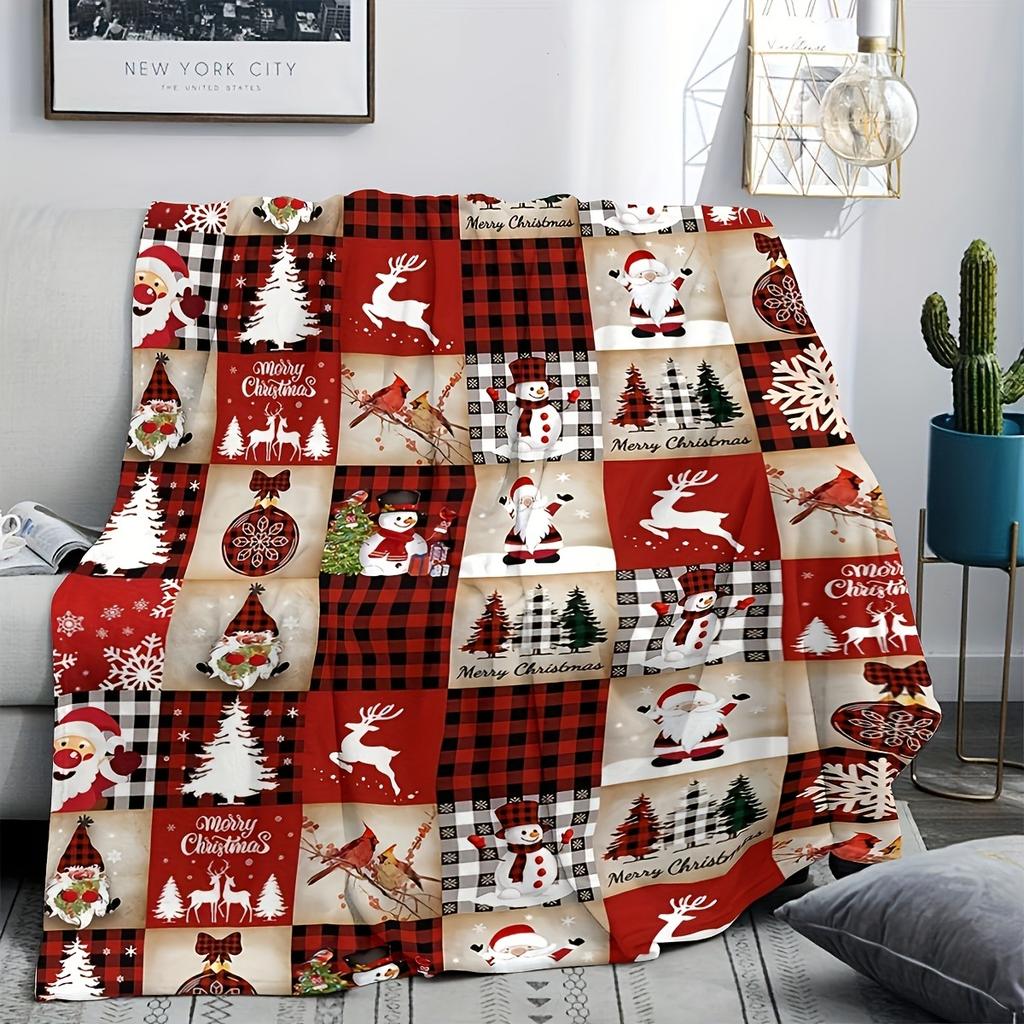 1pc Christmas Tree Blanket Deer Snowflake Print Soft Flannel Blanket for Home Living Room Bedroom Decor New Year Christmas Gift