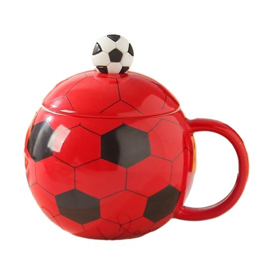 Sports Theme Soccer Cup with Lid, 400ml Ceramic Football Shaped Coffee Cup in Gift Box, Ceramic Drinkware for Home Office, Fan Gift