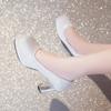 Fashion 35-44 Large Women's High Heels Platform Thick Heels Mary Jane Shoes Small Square Head Set Silver Womens Shoes