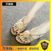 Soft leather version~ Flower sandals with skirts, fairy style gentle thin heels, high heels, female summer one-word buckle belt, not tired feet