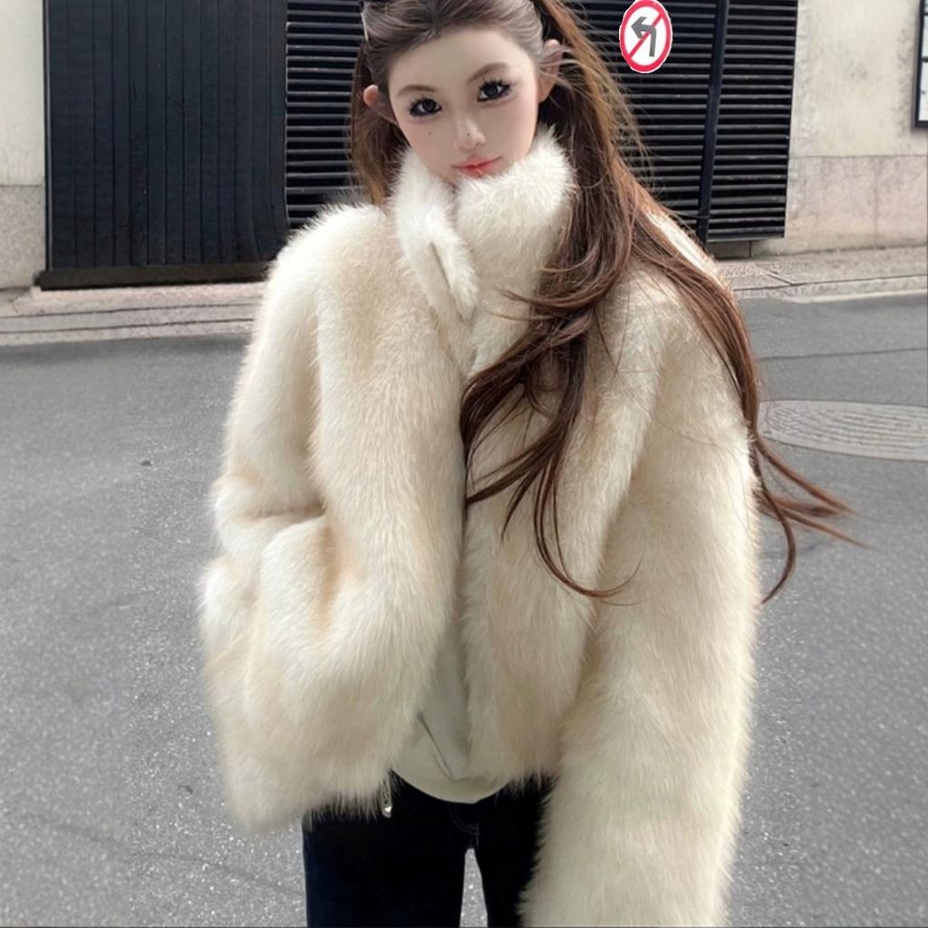 New Winter Fox Fur Environmentally Friendly Fur Jacket Women's Short Stand-up Collar Thickened Fur Integrated Plush Top