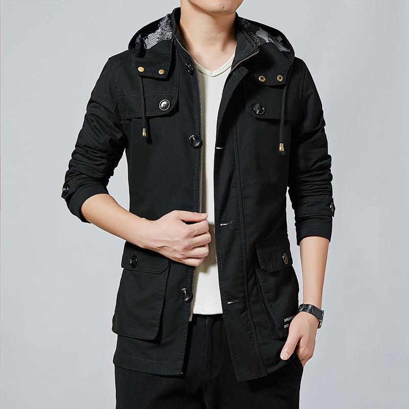 

Мужское хлопковое тренчковое пальто средней длины в корейском стиле, осень/зима 2022 XL чёрный