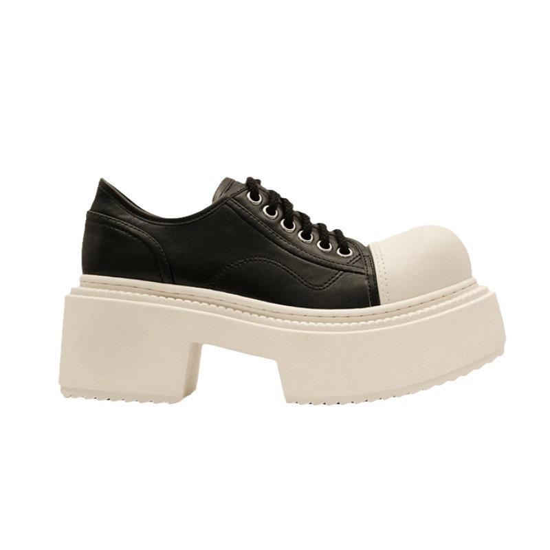 Women's Platform Cross Strap Derby Shoes - Chunky Sole, Genuine Leather, Canvas, Color Block, Height Increasing, Versatile, Petite Friendly.