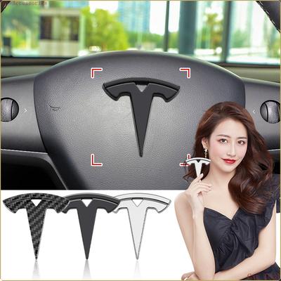 5.5x5.4cm Car Steering Wheel Emblem Interior Decals Sticker for Model 3 S X Y Auto Interior Refitting Wheel Center Caps