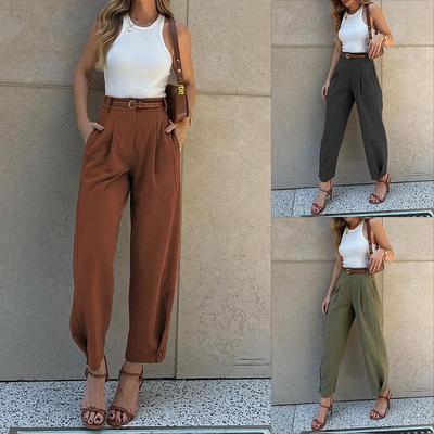 FD1541 Pantalones de Traje de Moda para Mujer de Color Sólido Sueltos de Cintura Alta de Nueve Puntos - Nuevo Estilo Primavera/Otoño 2024