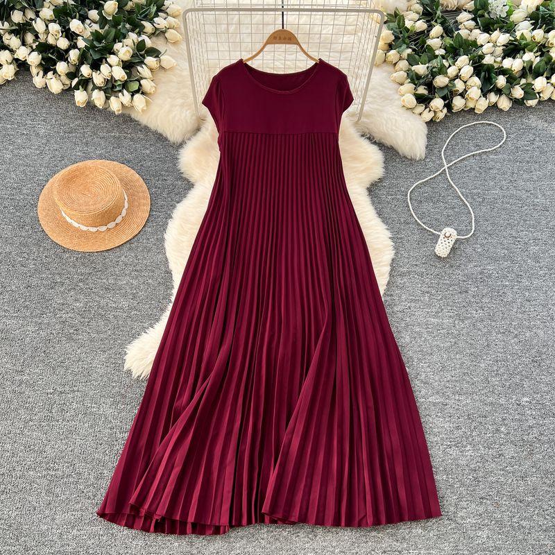 

Niche Style Fancy Elegant Pleated Hem Dress Women s Fashion Loose Slim Looking A- line Large Hem Drape Long Skirt Burgundy 3XL
