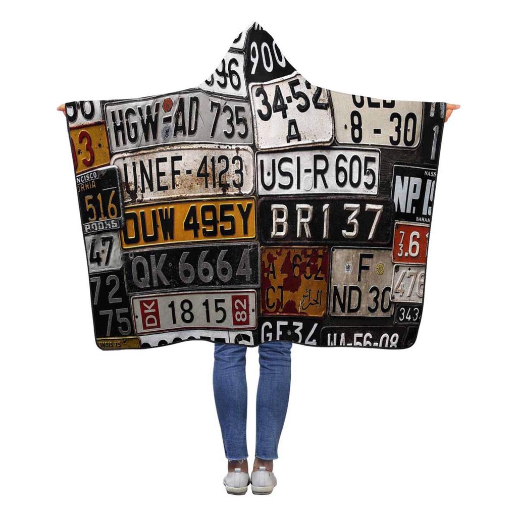 Car License Plates Wearable Hooded Blanket 50x60Inch/125x150cm Kids
