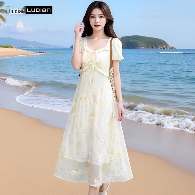 Sweet High-Waisted Floral A-Line Dress 175/96A