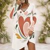 Damen Cross V-Ausschnitt Langarmkleid Aquarell Spritzer Herz Muster Unregelmäßiger Saum Kleid