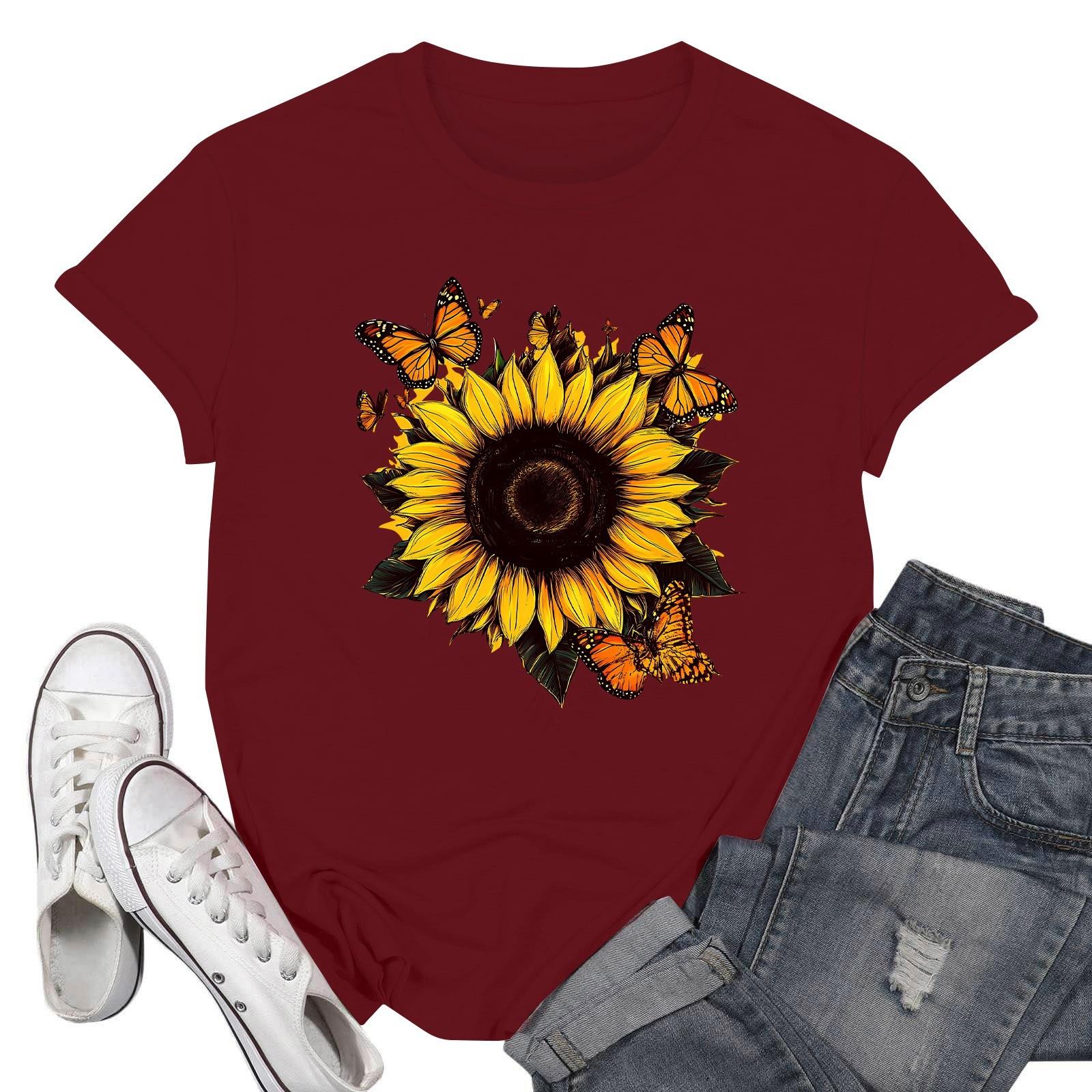 

Женские модные повседневные пуловеры с короткими рукавами и круглым вырезом с принтом XXL винный