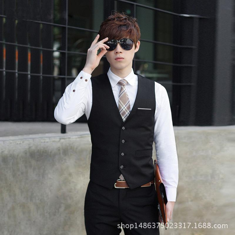 Spring and Autumn Tops Men Classic Formal Business Slim Fit Chain Vest Suit Male Clothing Waistcoat