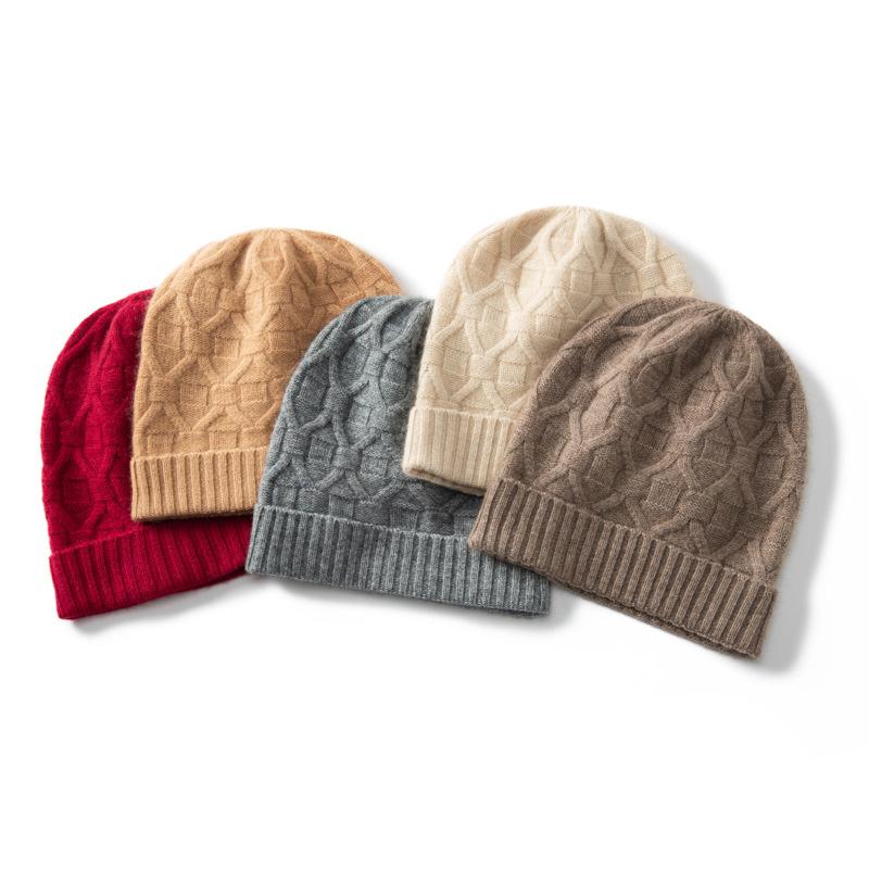 Autumn and Winter New First-line Cashmere Women's Solid Color Twisted Flower Warm Fashion Ear Protection Knitted Casual Flanged Hat