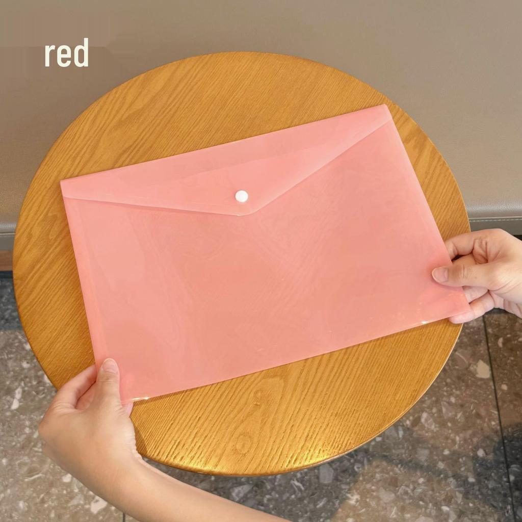 A4 Morandi Transparent Snap Button Document Folder - Waterproof Macaron Color Plastic Bag