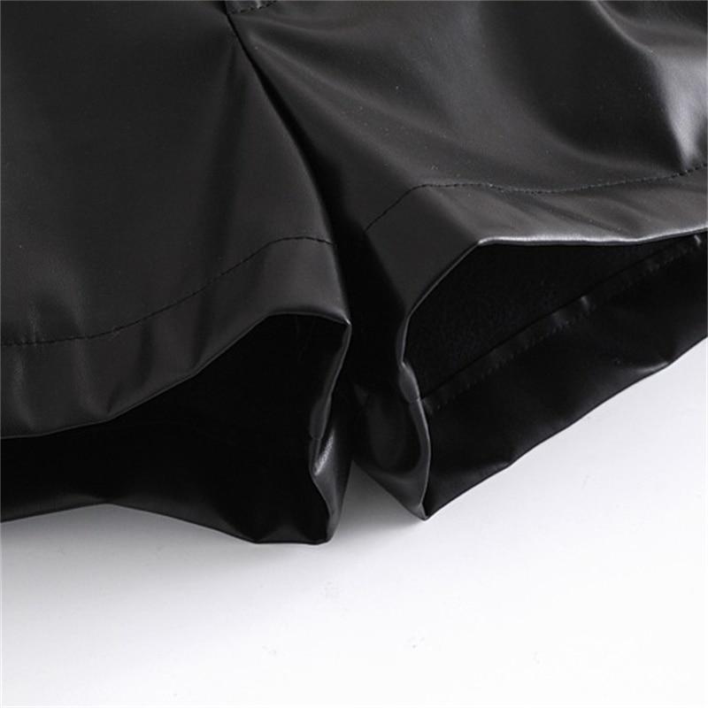 Women Chic Fashion Faux Leather Side Pockets Shorts Vintage High Waist Zipper Fly Female Skirts Mujer Streetwear