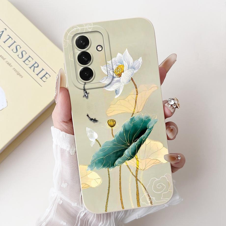 For Samsung Galaxy A56 A36 A26 5G Phone Case Soft Matte Liquid Silicone Back Cover Love Heart Girly Flower Painting Fundas