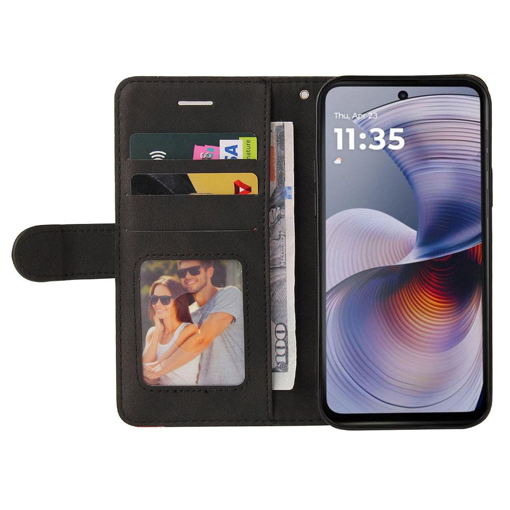 

For Motorola Moto G55 5G Leather Case Wallet Stand Color Splicing Phone Cover Black