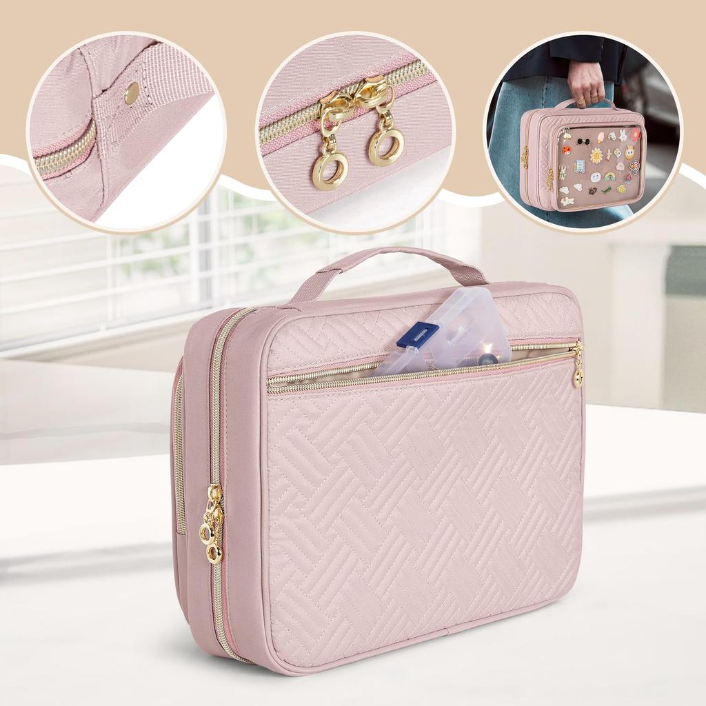 Luxja Badge Storage Bag with Clear Pocket for Badge Pin and Transport of Your Favorite Merchandise Pink Collections, Badges, Files, Display, Storage,