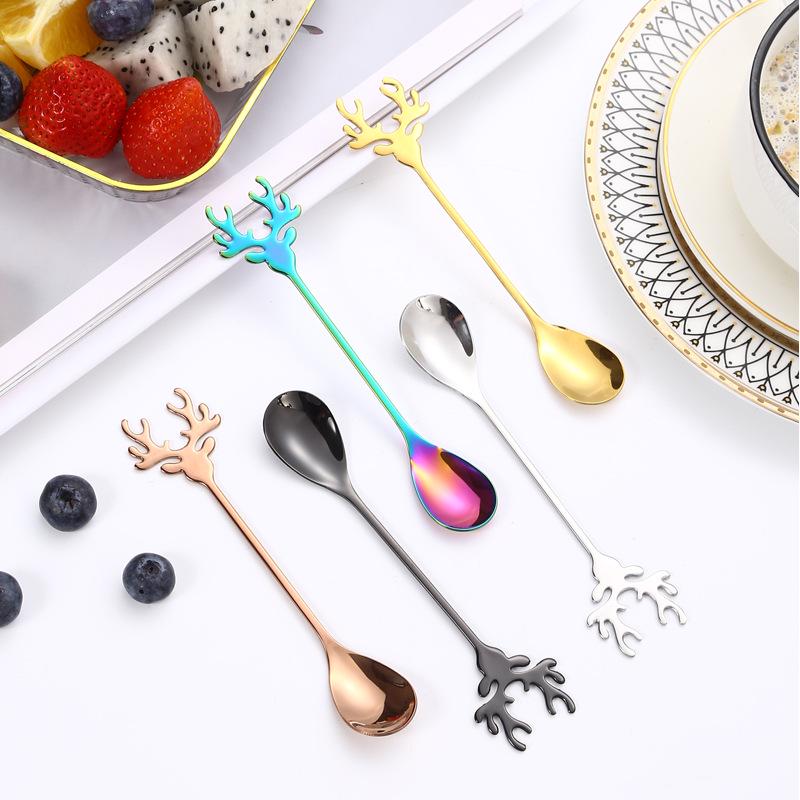 304 Stainless Steel Elk Cartoon Coffee Stirring Spoon - Bird's Nest Design Souvenir Gift