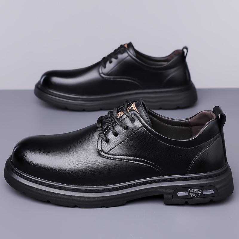 Retro New Men's Leather Shoes Handmade Business Casual Workwear Men Shoes Solid Color Lace Up Soft Sole Breathable Sports Shoes