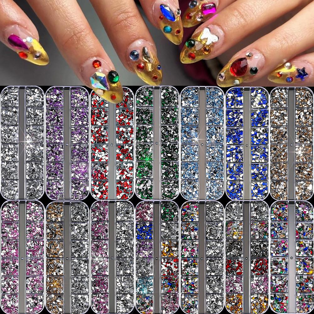 2000Pcs+ Colorful Rhinestones Nail Art Charms Multi Shape Crystal Flat Back Nail Gems 3D Mini Heart Star Butterfly Nail Diamonds