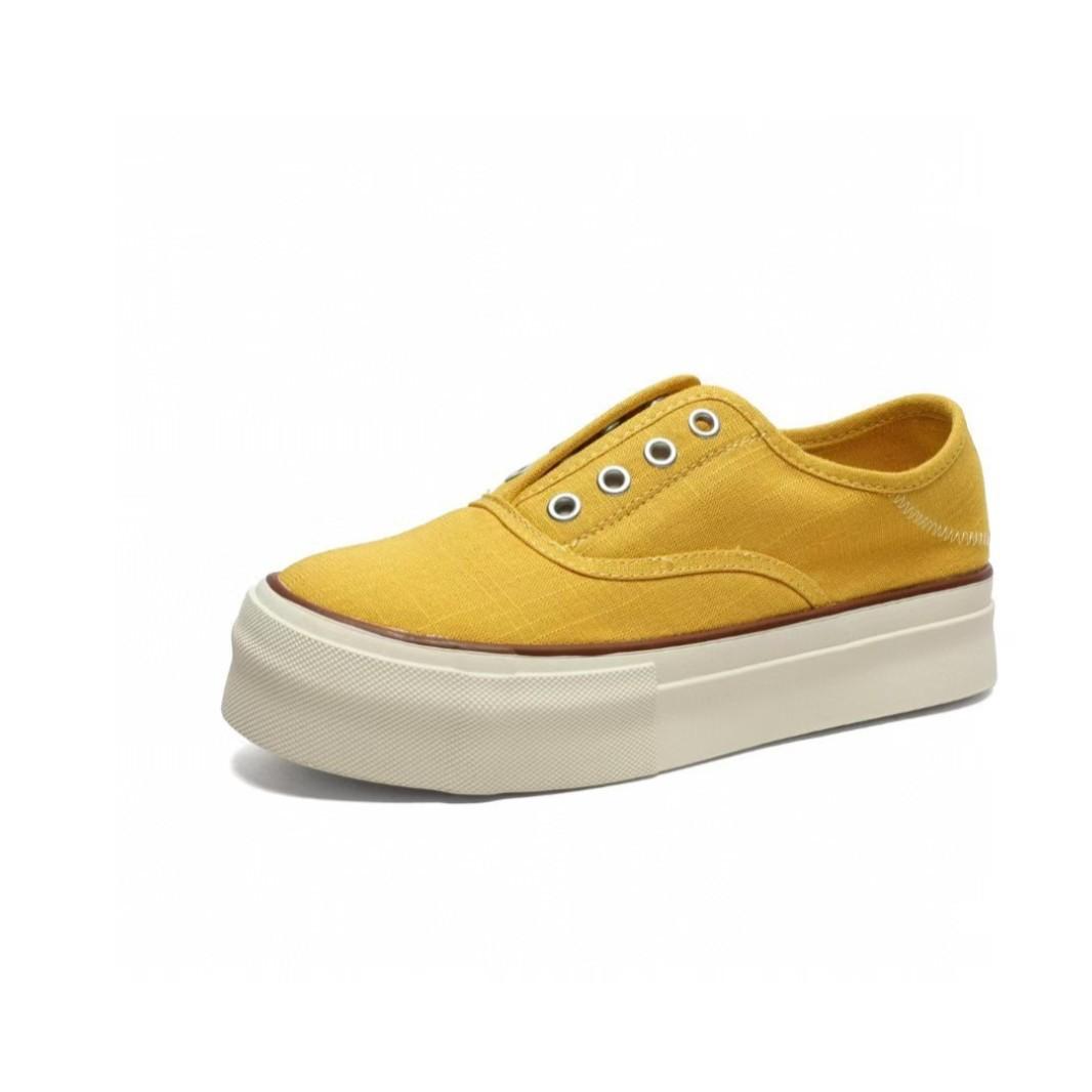 

Round head canvas shoes women s summer new thick-soled versatile casual sports board shoes one-pedal muffin white shoes 35 жёлтый