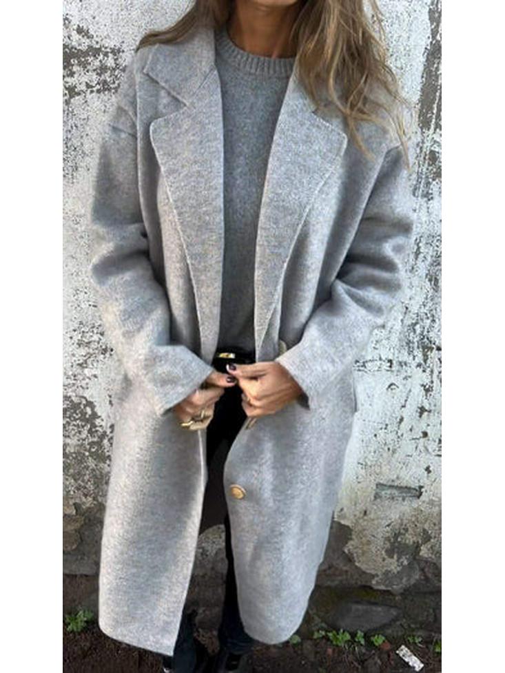 2024 Women's Autumn/Winter Long Sleeve Woolen Overcoat with Turn-Down Collar