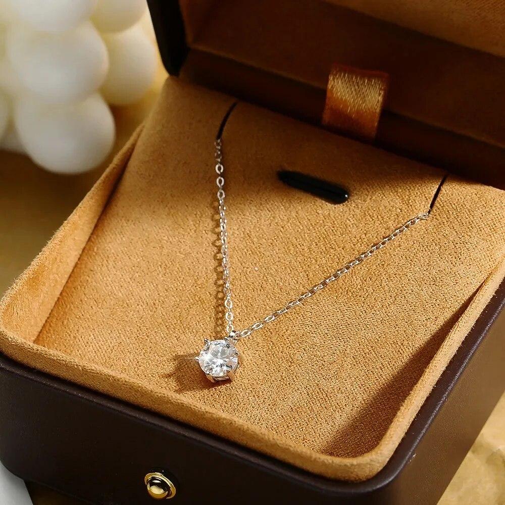 Real D Color 1 Carat Moissanite Pendant Necklace GRA Certificate for Women Wedding Bridal 100%   Copper Fine Jewelry