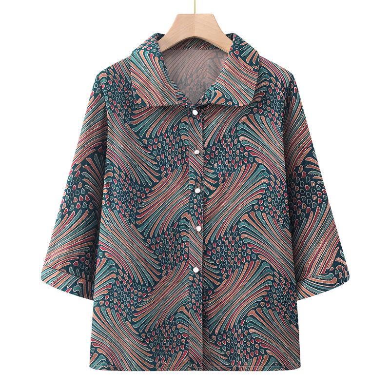 Summer Shirts for Middle-Aged & Elderly Women: Three-Quarter Sleeve Blouses & Printed Cardigans for 60-70 Year-Olds