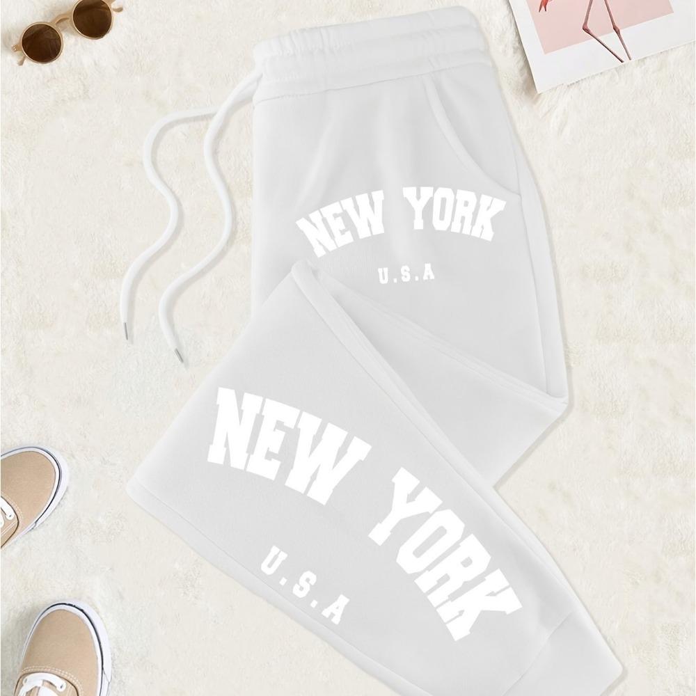New York Printed Drawstring Sweatpants with Letter Print for Comfortable Casual Wear In Spring and Autumn