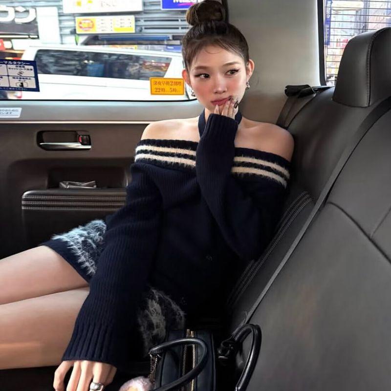 Za Export New Arrival Women's Clothing ZR Fashion Style Fashion off-Shoulder Lace-up Halterneck Sweater Knitted Hip Skirt Suit