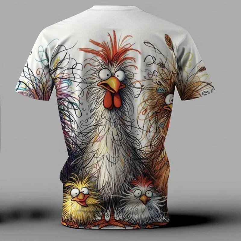 Funny Men's T Shirt Animal Chicken Print Short Sleeve Tees Oversized T-Shirts For Men Clothing Summer Street Casual T-Shirt Man